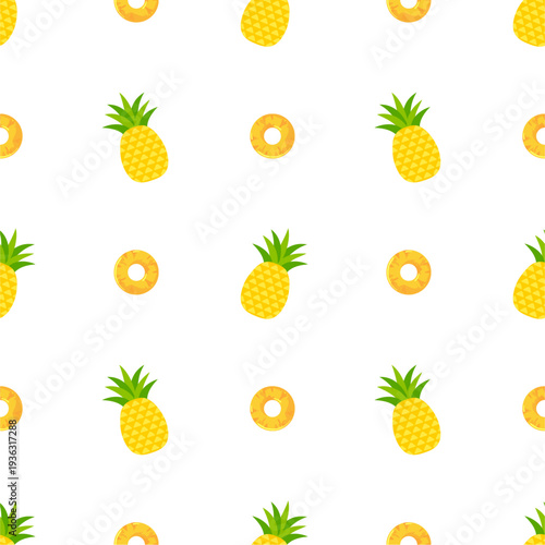 Pineapple seamless pattern, tropical ripe fruit. 
