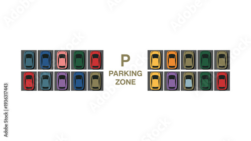 Cars parked in a designated parking zone with colorful vehicles