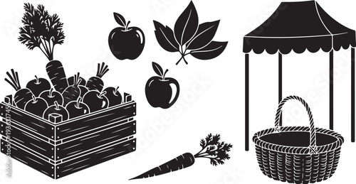 Fresh produce market illustration with fruits and vegetables displayed
