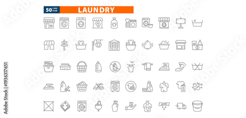 laundry outline icon set