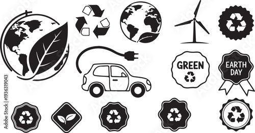 Earth Day eco friendly icons and symbols for sustainability