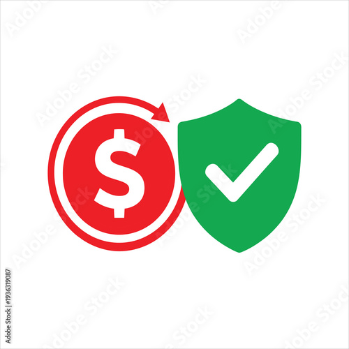 Vector of coin cash with round arrow and shield with check mark. New