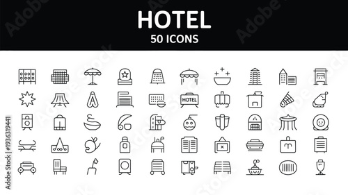 Hotel icons set for travel and hospitality industry design