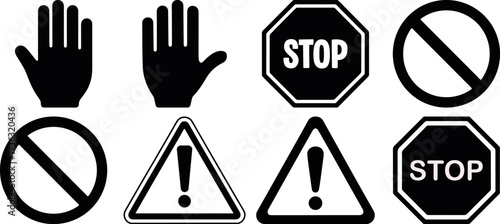 warning prohibition sign icon set stop alert symbols, danger caution safety sign vector symbol collection, stop forbidden alert warning icon pack