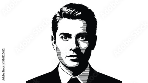 Businessman portrait illustration in black and white vector style