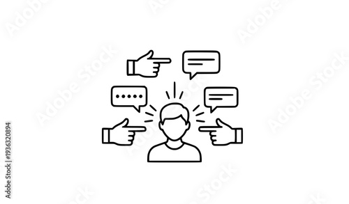 Cyber bullying outline icon with pointing hands and comment bubbles harassment concept vector isolated on white