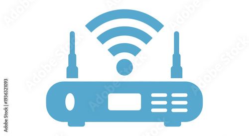 A modern blue Wi-Fi router icon with strong signal waves, symbolizing internet connectivity, networking, and wireless communication technology.