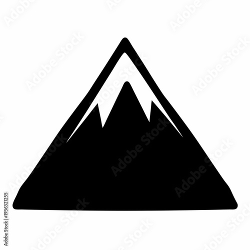 Simple black mountain icon illustration with snow caps and triangular shape