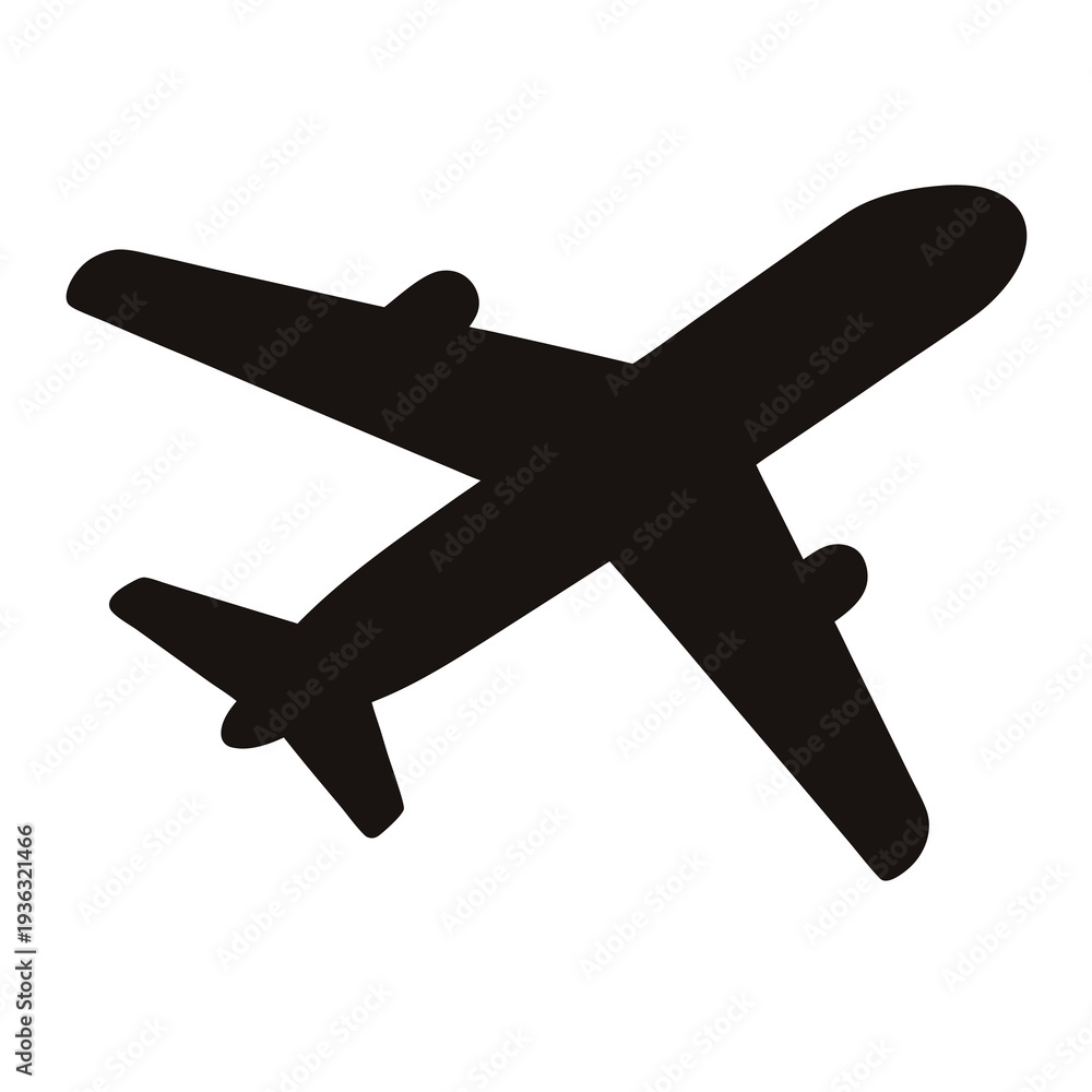 Obraz premium Isolated Black Airplane Icon Silhouette Against a Clean White Background