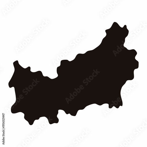 Black silhouette of a geographical region on a white background, isolated