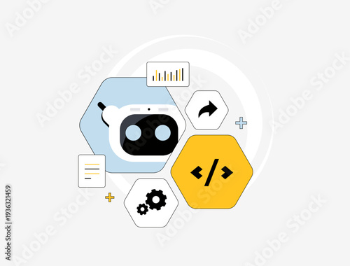 AI assisted software development with app builder interface. Vibe coding platform and supercompanion chatbot for automated programming workflow and startup product creation flat UI vector illustration