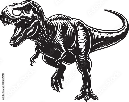 Black Color Tyrannosaurus rex Silhouette Vector Illustration, Solid White Background