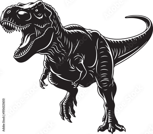 Black Color Tyrannosaurus rex Silhouette Vector Illustration, Solid White Background