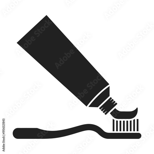 A black and white illustration of a toothbrush with toothpaste. isolated on white background, Vector, illustration