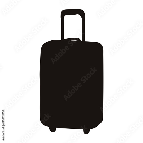 Monochrome silhouette of a rolling suitcase with extending handle for travel