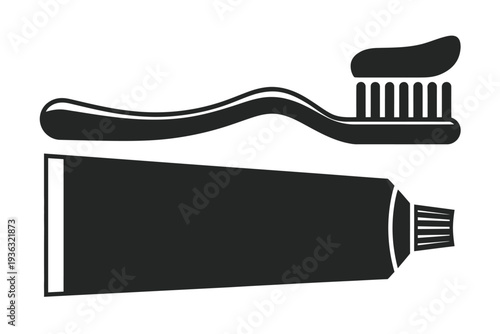 A toothbrush and toothpaste tube are neatly arranged on a white background. isolated on white background, Vector, illustration
