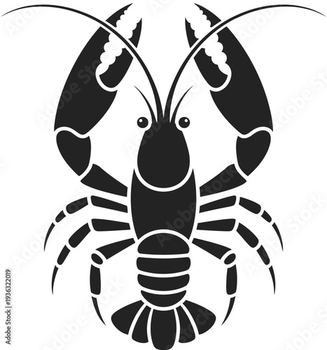 A detailed illustration of a lobster with prominent claws and a segmented body isolated on white background, Vector, illustration