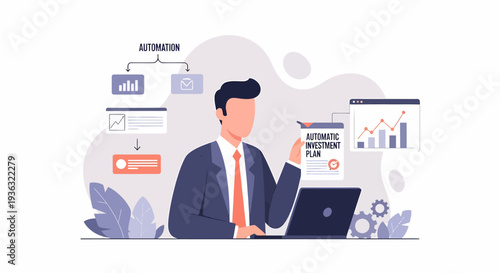 Businessman working on investment plan with laptop.