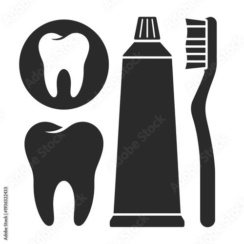 Dental care illustration featuring a toothbrush, toothpaste, and teeth isolated on white background, Vector, illustration
