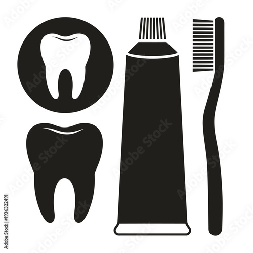 Dental care essentials including a toothbrush, toothpaste, and dental tools isolated on white background, Vector, illustration