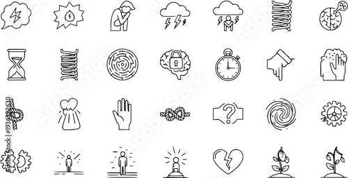 Psychology  Mental Health Line Icons: Stress, Growth, Emotion