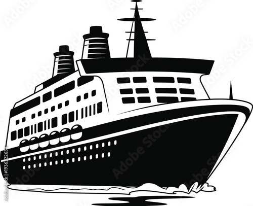 A large cruise ship sailing on the open sea with passengers enjoying the view isolated on white background, Vector, illustration