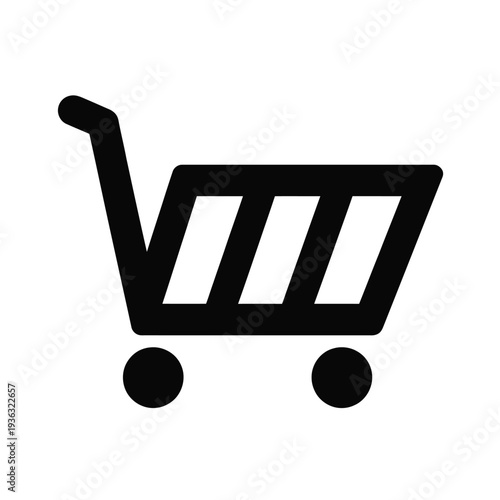 A black and white icon of a shopping cart with three horizontal lines inside isolated on white background, Vector, illustration