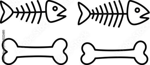 A comparison of the skeletal structures of fish and dog bones isolated on white background, Vector, illustration