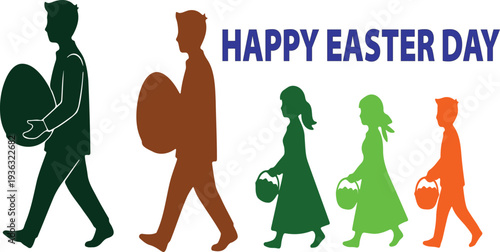 Family of five walking together on Happy Easter Day