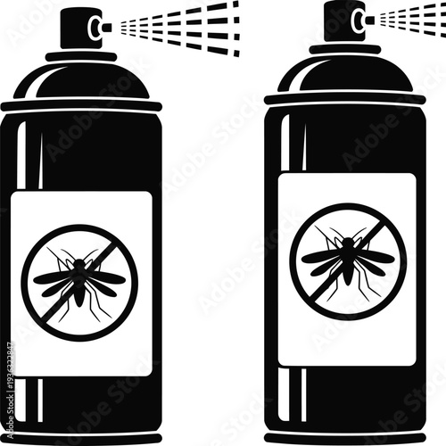 Two spray cans with different symbols: one with a mosquito and one with a prohibition sign. isolated on white background, Vector, illustration