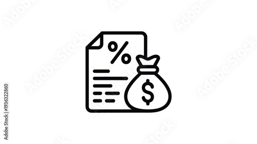 Money bag icon with a document and percentage sign
