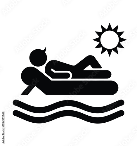 A person relaxing on a beach with a sunny sky above. isolated on white background, Vector, illustration