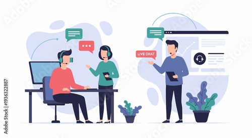 Customer service representatives providing support and assistance to clients.