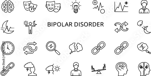 Bipolar Disorder Icons: Mood Swings, Brain Health, and Mental Health Symbols