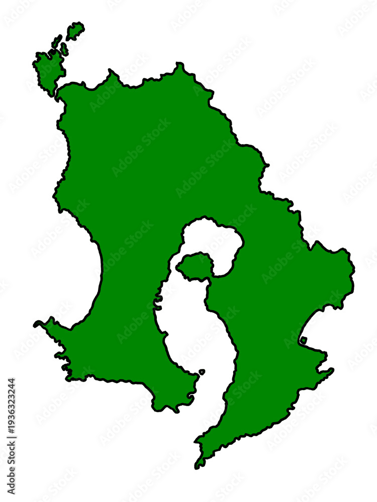 Fototapeta premium 鹿児島県の地図（縁取りグリーン）