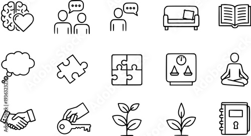 Set of 15 Outline Icons for Personal Growth and Development