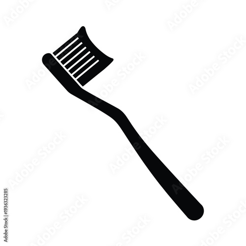 A close-up view of a toothbrush with black bristles and a black handle isolated on white background, Vector, illustration
