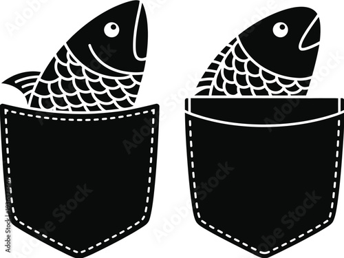 A pair of fish-shaped pockets on a pair of pants isolated on white background, Vector, illustration