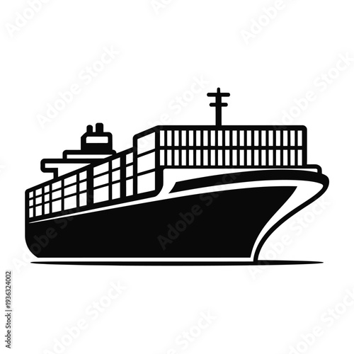 A large cargo ship sailing on the ocean with a full container load isolated on white background, Vector, illustration