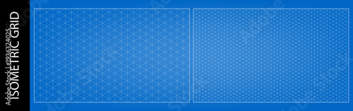 Isometric triangle grid for blueprint layout diagram, angular drawing. Math architecture surface bg with 60 lines, cubic mesh plan. Abstract empty technical manual chart in blue geometric dots graph