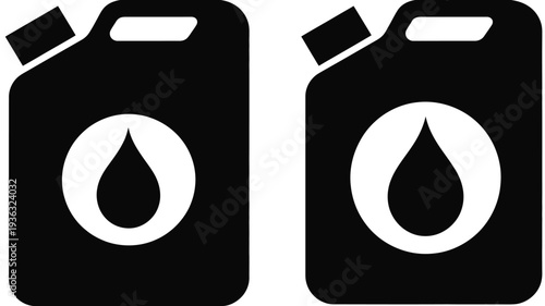 Two black jerry cans with a drop symbol indicating fuel or liquid content. isolated on white background, Vector, illustration