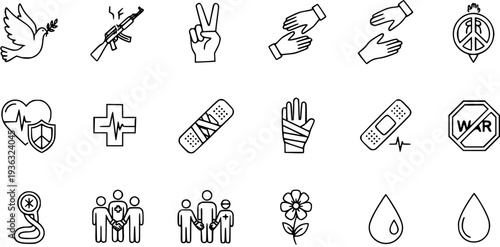 Peace, War, Health and Medical Icons Set