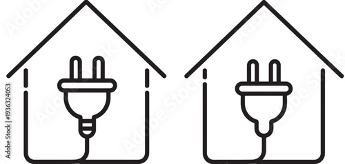 Two houses with electrical plugs on their roofs representing energy exchange. isolated on white background, Vector, illustration