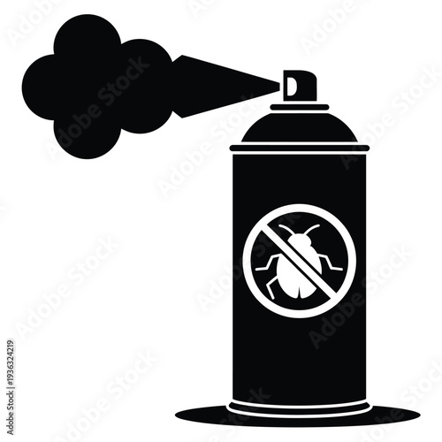 A black and white image of a spray paint can with a no smoking symbol on it. isolated on white background, Vector, illustration