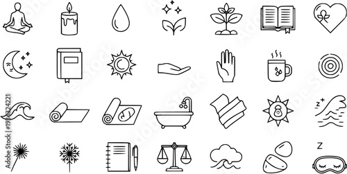 Wellness, Self-Care, and Mindfulness Outline Icons Collection