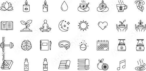 Wellness and Self-Care Icons - Yoga, Meditation, Health  Relaxation