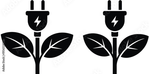 Two plants growing from a power outlet symbolizing the energy of nature. isolated on white background, Vector, illustration