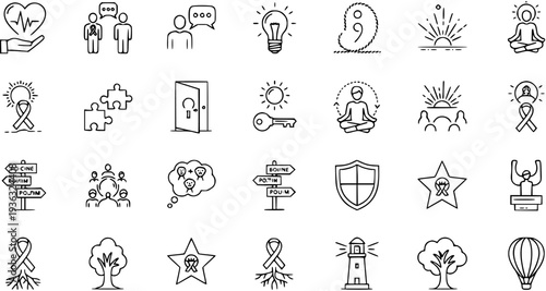 Inspirational Line Icons - Hope, Growth, and Support Symbols