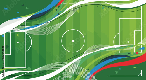 Dynamic vector sports pitch illustration with abstract vibrant waves, a modern flat design background ideal for athletic events and digital media