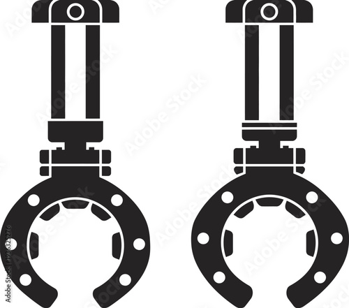 A pair of heavy duty hydraulic cylinder components used in industrial machinery. isolated on white background, Vector, illustration